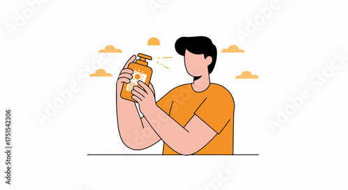 Man applying sunscreen to protect his skin from harmful UV rays during sunny weather. An essential step for summer outdoor activities and healthy skin.