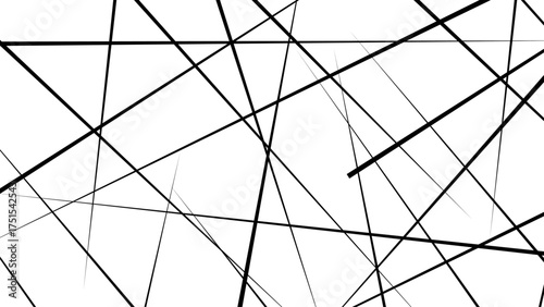 Abstract white background with random black lines, Random chaotic lines abstract geometric pattern.