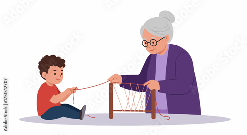 Grandmother and Grandson Crafting Together: Intergenerational Learning and Joyful Play