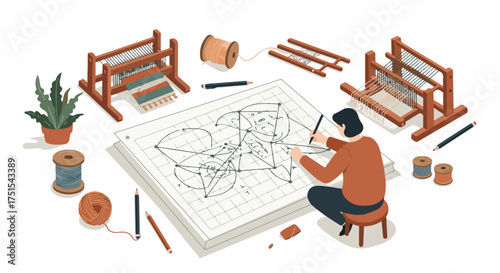 0007-1_1207_a_weaver_is_planning_a_pattern_on_graph_paper_traced