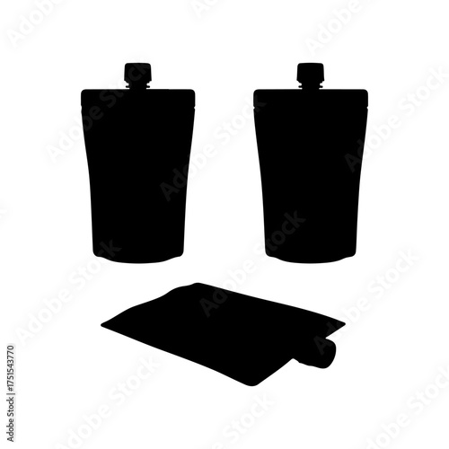 Liquid pouches silhouette icon vector illustration on white background