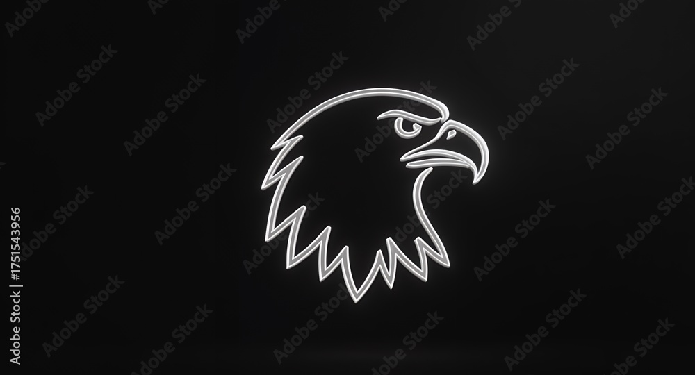 Fototapeta premium Stylized Eagle Head Silhouette with Neon Glow Effect on Black Background