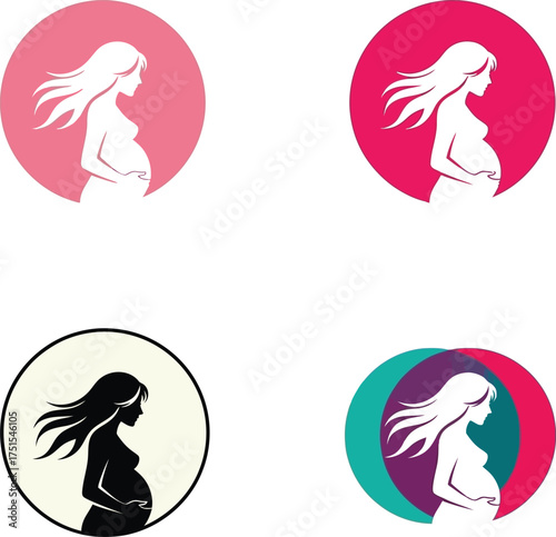  Pregnant Woman Logo and Icon Set