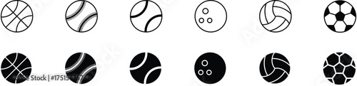 Sport ball icon set. Line and glyph sport ball set. Football ball. Editable strock.
