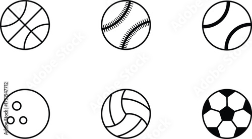 Sport ball icon set. Line sport ball set. Football ball