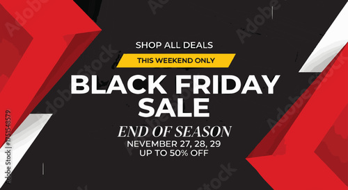 Modern Black Friday sale banner design dynamic geometric shapes and typography.
