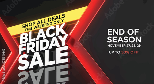 black friday sale banner with glowing red x and modern typography