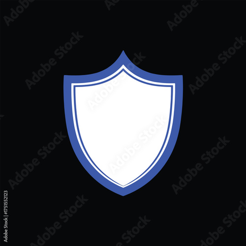 A blue and white shield emblem isolated on black background for protection