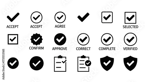 Collection of Checkmark Icons for Approval, Confirmation, and Verification Tasks