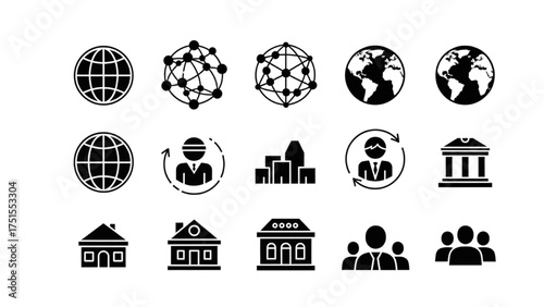 Set of Black and White Business and Social Network Icons