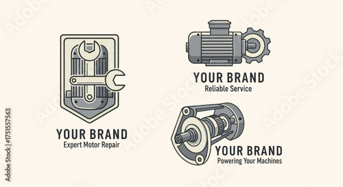 Motor repair service logos with brand name and tagline.