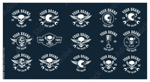 Collection of Skull Motorcycle Club Logos and Emblems.