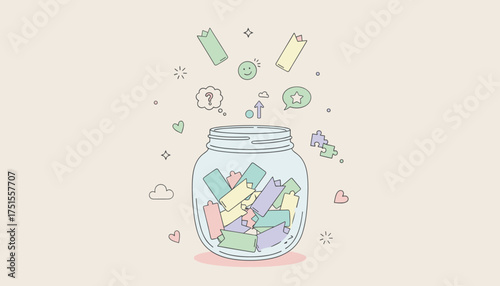 Conceptual jar of ideas for reflection mental wellbeing and personal development