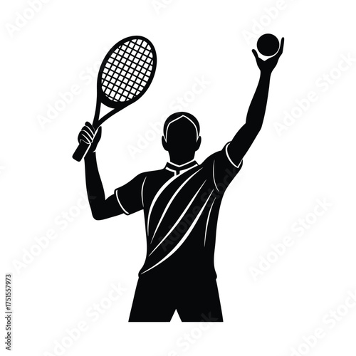 Tennis Player Silhouette with Racket and Ball Keywords: tennis, player, silhouette, sport, game