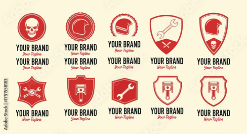 Collection of Vintage Motorcycle and Automotive Emblems and Logos.