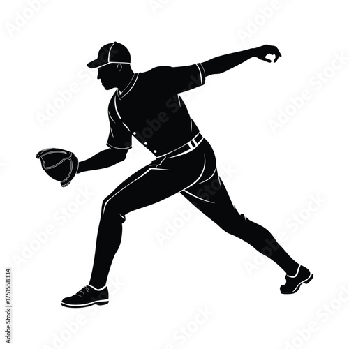 Baseball pitcher silhouette in a throwing stance with glove
