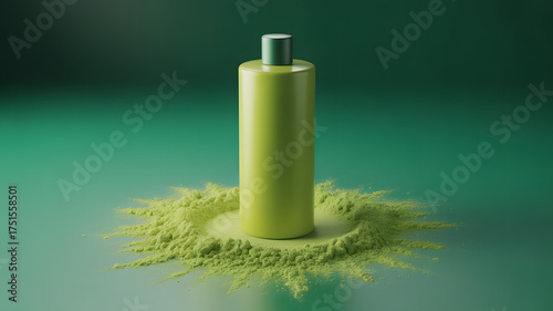 Wallpaper Mural Sleek green bottle and vibrant matcha powder create an elegant aesthetic for natural beauty products. Torontodigital.ca