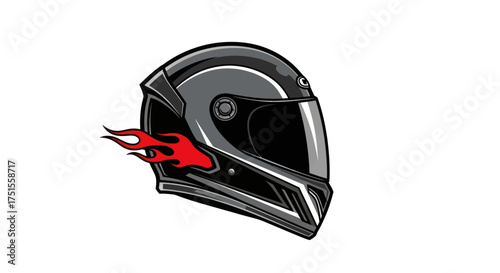 Sleek black motorcycle helmet with a fiery speed graphic.