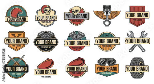 Collection of Vintage Motorcycle Club Logo and Badge Templates.