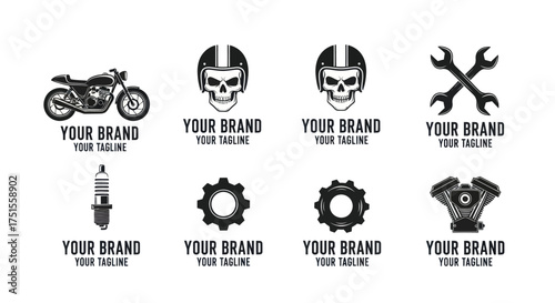 Set of vintage motorcycle logo templates for branding.
