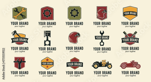 Set of vintage automotive and motorcycle logo design templates.