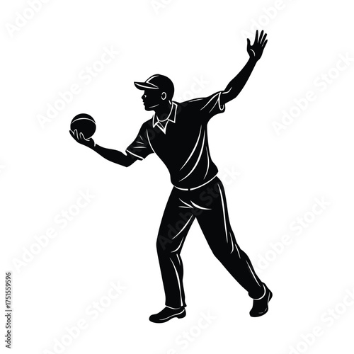 Bowler Silhouette with Ball on White Background bowling