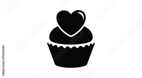 Black cupcake with heart topper icon love sweet