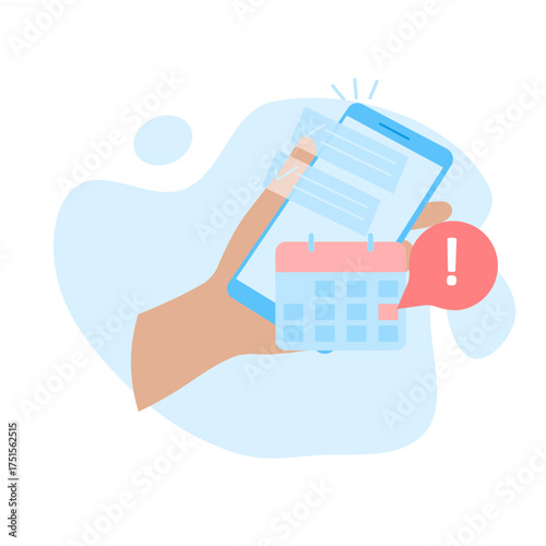 Illustration of a mobile calendar with event appointment deadlines. Online schedule agenda on mobile. Reminder concept on mobile.