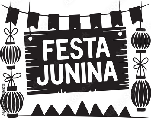 Festa Junina Celebration Silhouette Sign with Lanterns
