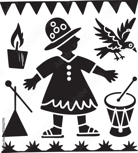 Brazilian Junina Festival Silhouette with Festive Elements