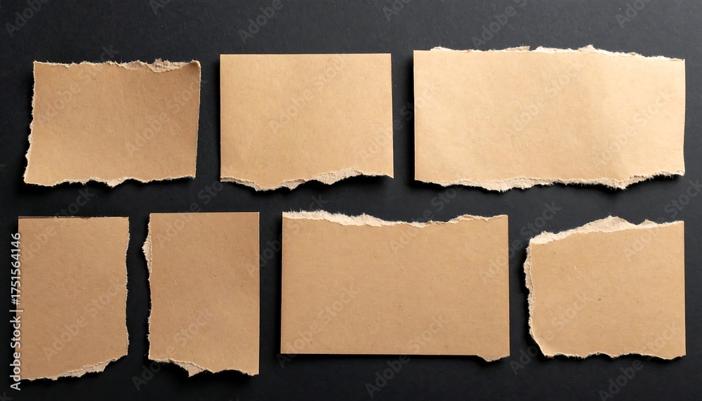 Fototapeta premium Torn Brown Paper Pieces on a Black Background