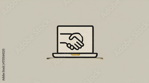 Laptop with Handshake Icon | Virtual Meeting Setup | Online Collaboration