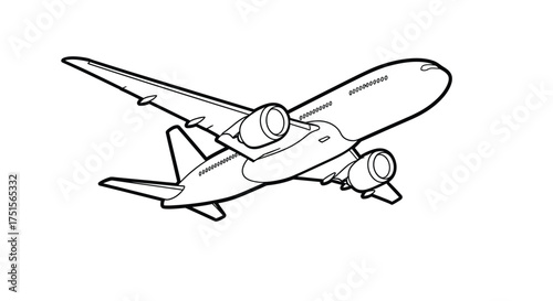 Airplane Taking Off, Black and White Illustration