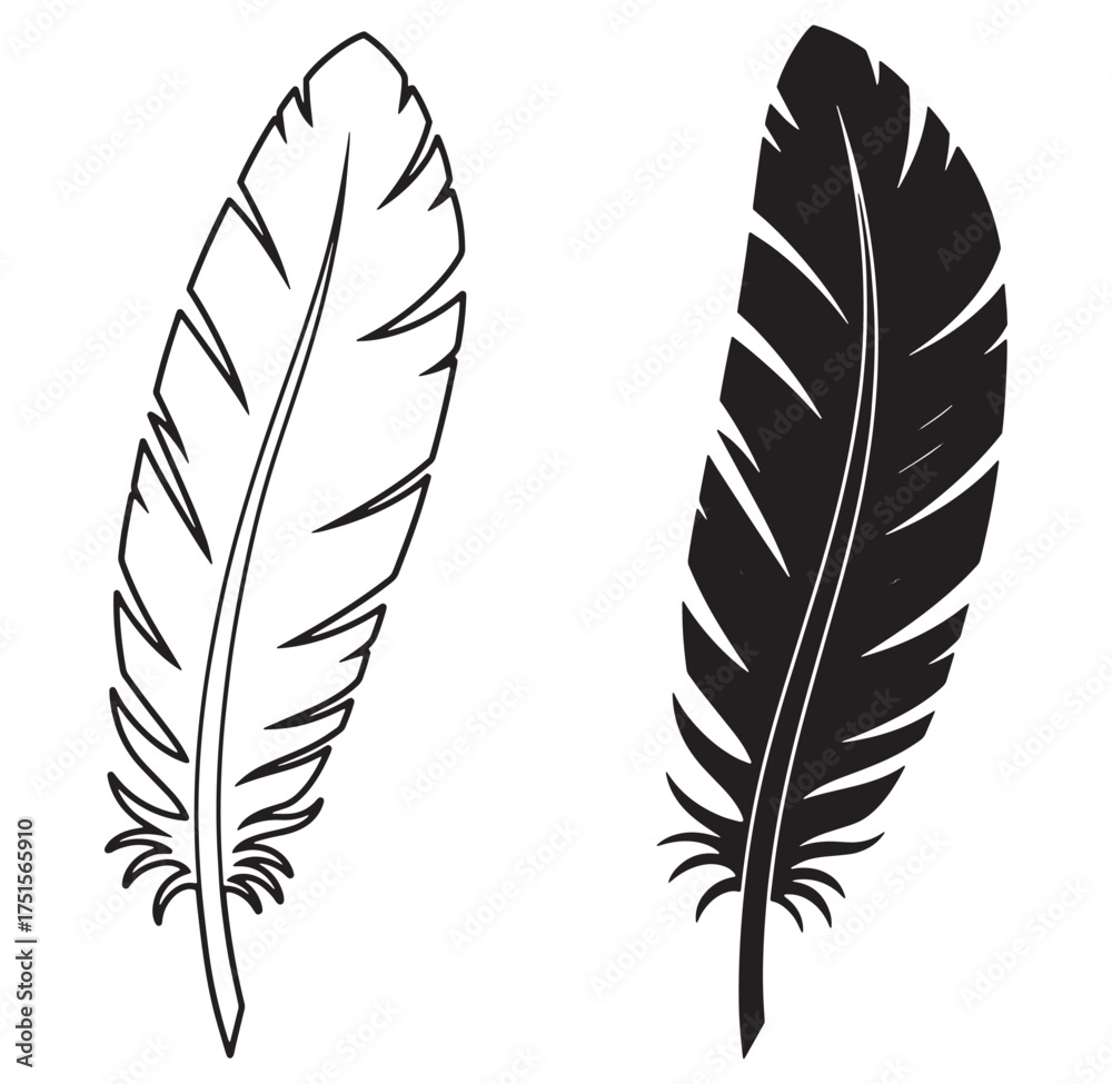 Fototapeta premium Artistic black and white feather illustrations representing freedom and cultural significance