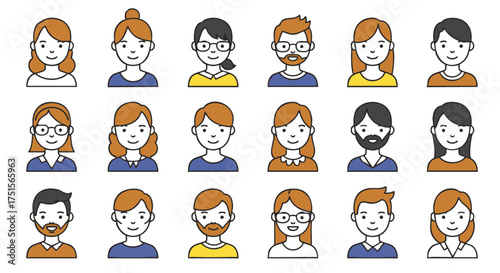 Diverse Avatar Icons Collection A Variety of Illustrated Portraits Representing Different Individuals