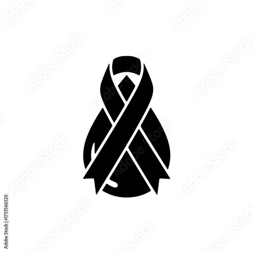 Minimalist black and white icon combining an awareness ribbon with a blood drop, symbolizing support, solidarity, and awareness for hemophilia and bleeding disorders. Perfect for World Hemophilia Day