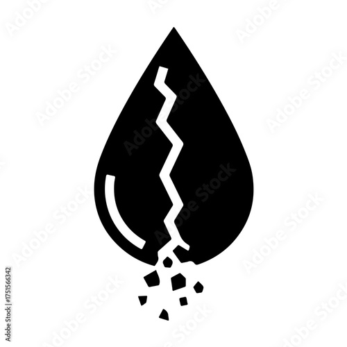 Minimalist black and white icon of a single cracked or broken blood drop, symbolizing hemophilia, bleeding disorders, and impaired coagulation. Perfect for World Hemophilia Day
