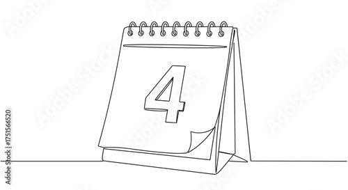 Simple desk calendar showing number four in black and white  