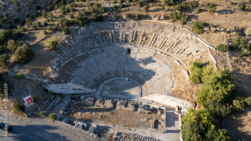 Ancient Theater of Bodrum from Above, Aerial View of Historical Amphitheater in Turkey