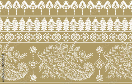 floral pattern vintage ethnic modern embroidery texture boho design vector illustration hand drawn pink flower motif branches leaves wallpaper seamless background border.	