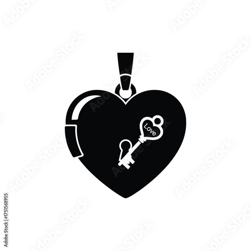Black heart locket with key and love inscription vector