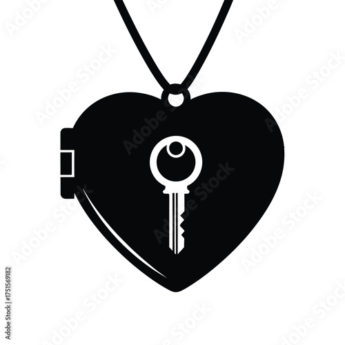 Black heart locket with key silhouette on white vector
