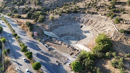 Ancient Theater of Bodrum from Above, Aerial View of Historical Amphitheater in Turkey