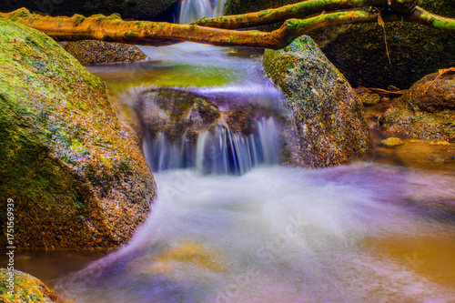 Water Flowing in the forest Waterfall, Thailand.