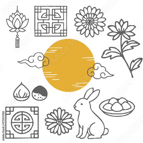 Korean Harvest Festival Icon Set