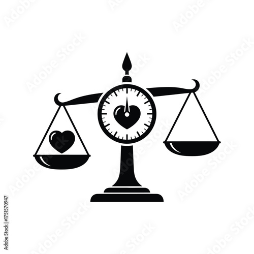 Black heart on scale with dial and pointer balance