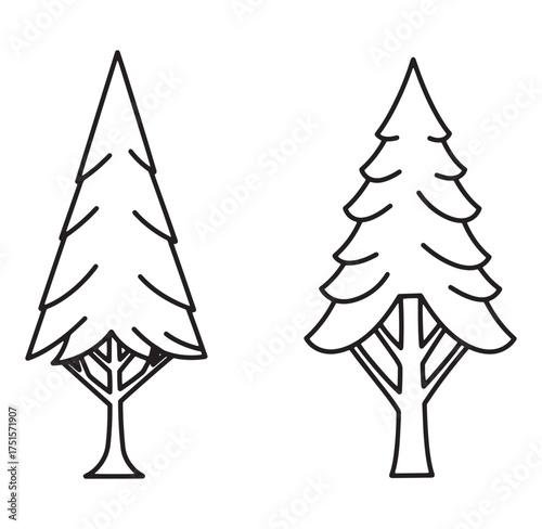 Simple black and white outlined pine trees for nature and forest concepts