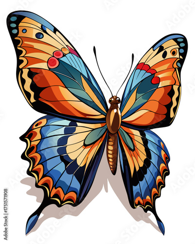 Butter fly, flying , real print Style, white background