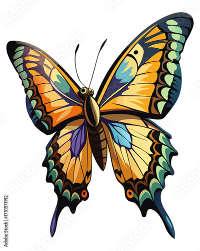 Butter fly, flying , real print Style, white background