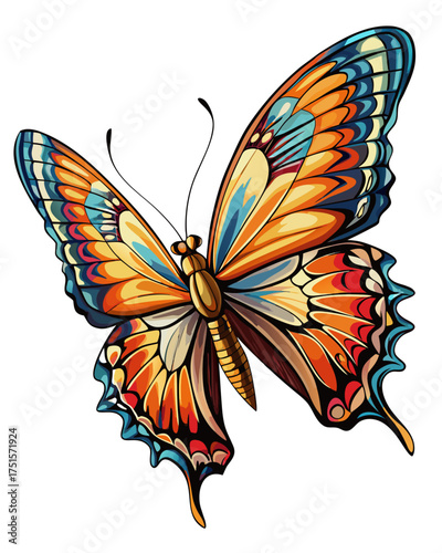 Butter fly, flying , real print Style, white background